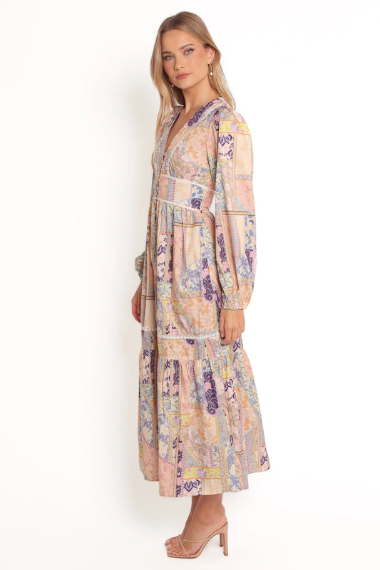 Boho Tiered Lace-Trim Maxi Dress