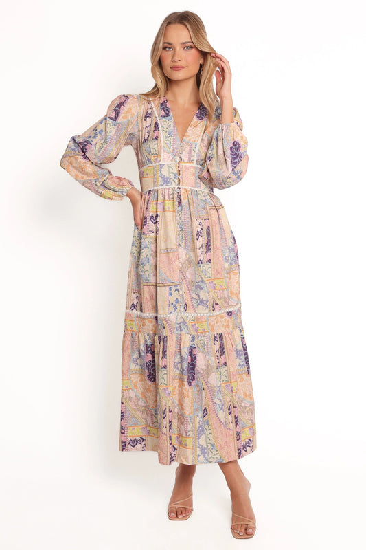 Boho Tiered Lace-Trim Maxi Dress
